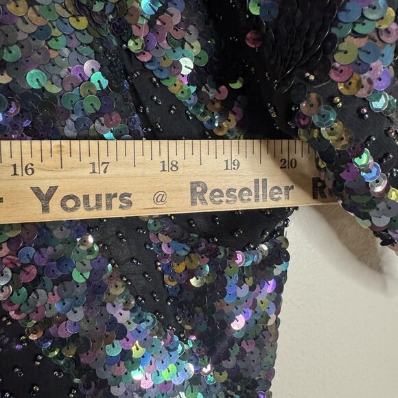 Vintage Iris Sequin Top Womens Medium Black Iridescent Beaded Party Blouse 80s - Picture 6 of 14